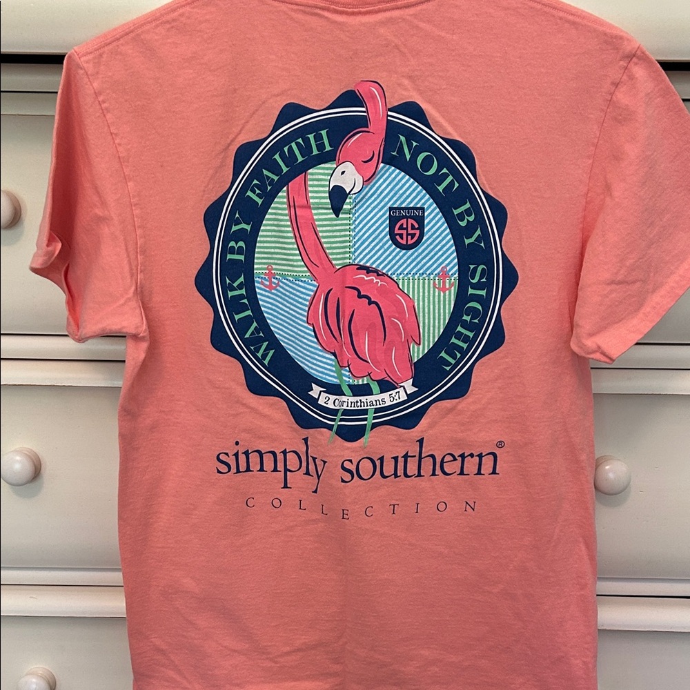 Simply Southern women’s Flamingo Tee - Coral